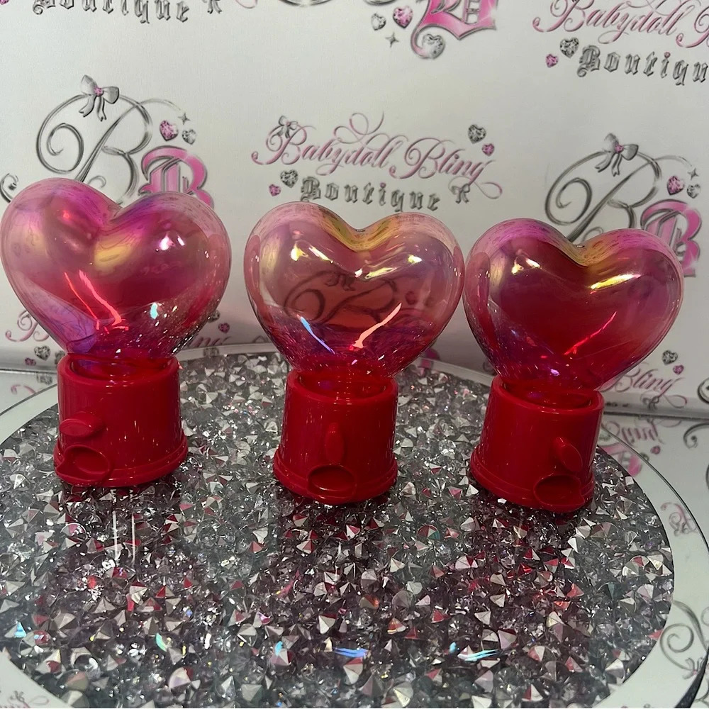 Heart shaped candy/pill dispenser holographic storage holder decor turn able y2k